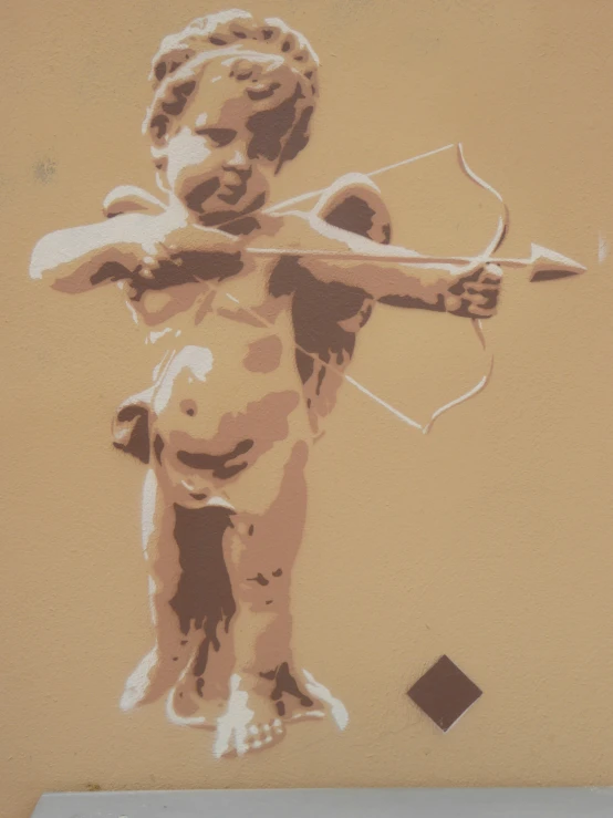 a painting depicting a child with an umbrella holding a bow