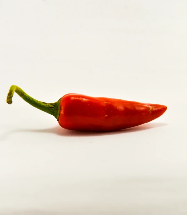 there is a single red pepper sitting upright