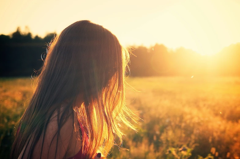 a person in a field with the sun coming up