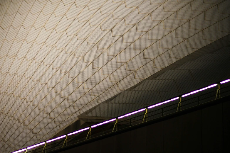 a bright pink light lights up the ceiling