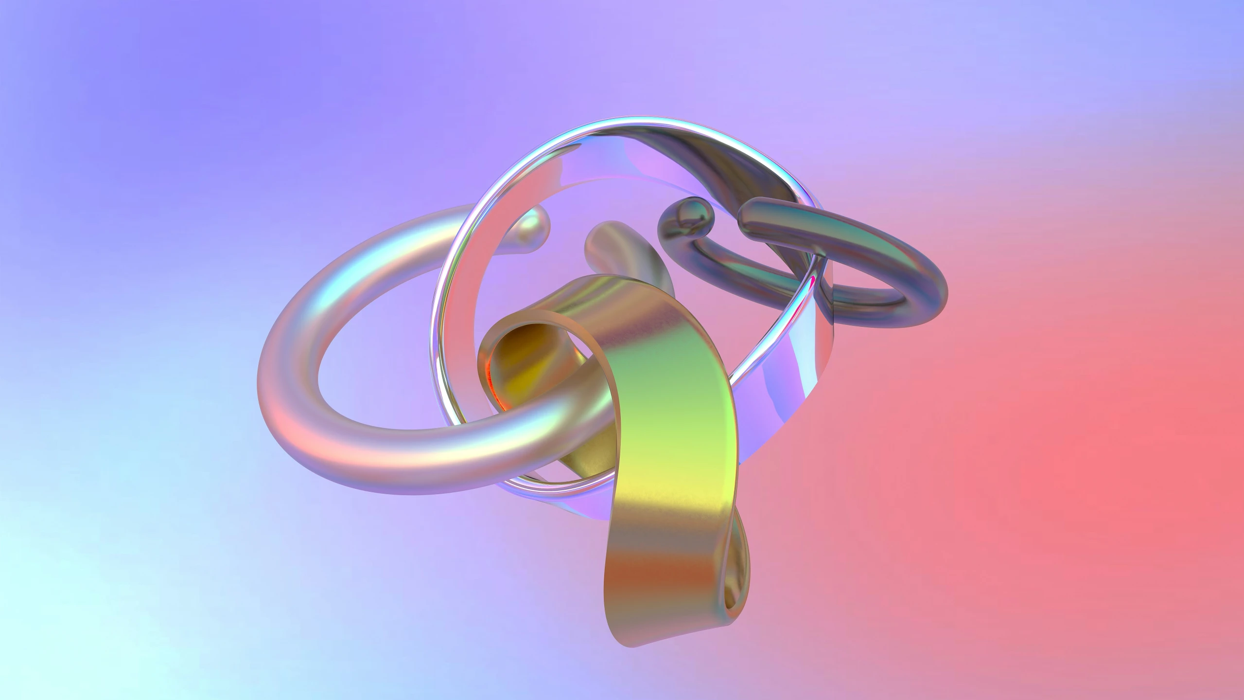 two silver rings and one gold ring are on a pink and blue background