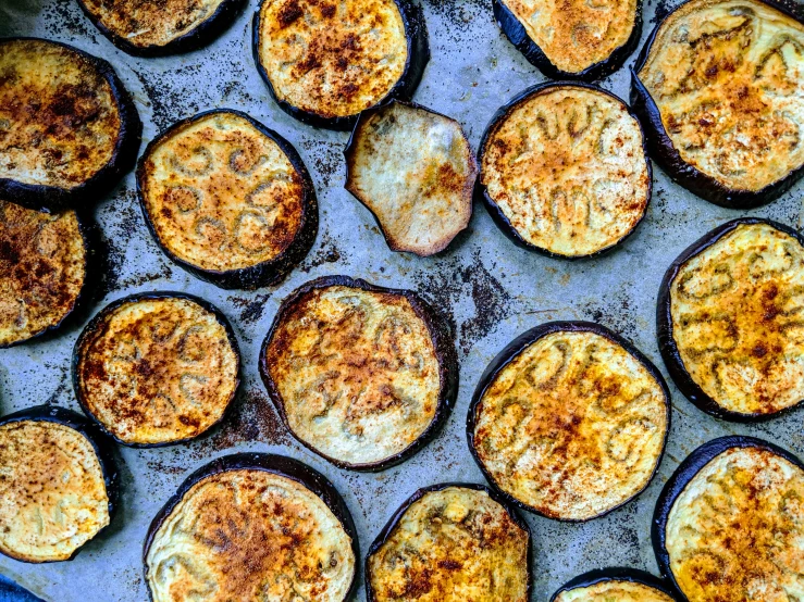 several slices of food are on the grill