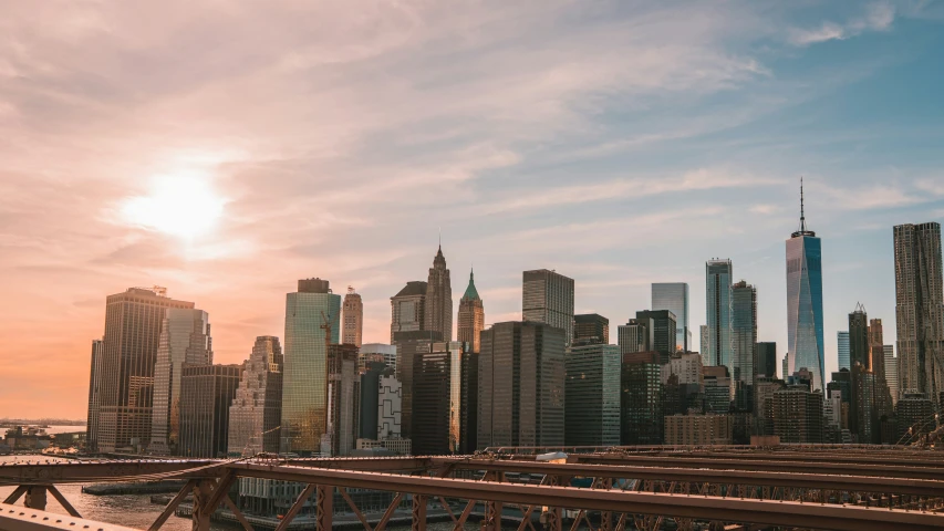 the city skyline has lots of tall buildings