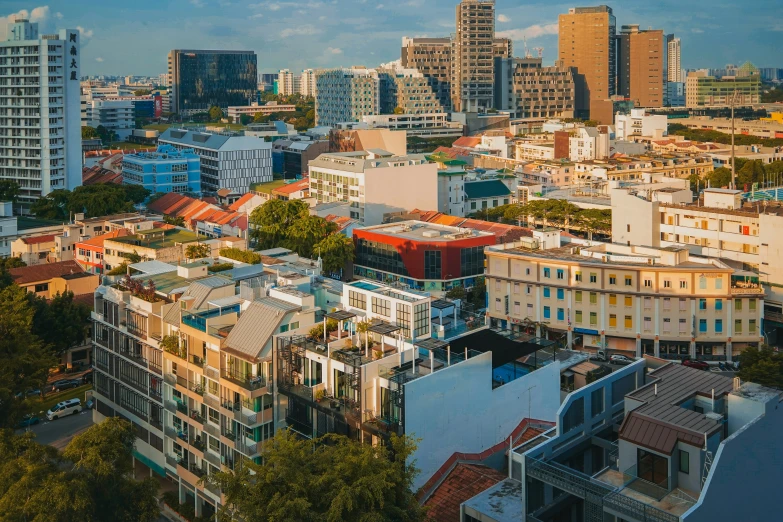 an aerial view of city buildings and many other tall buildings