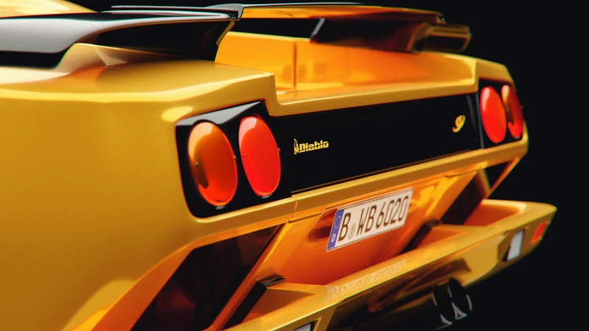 the rear end of a yellow sports car