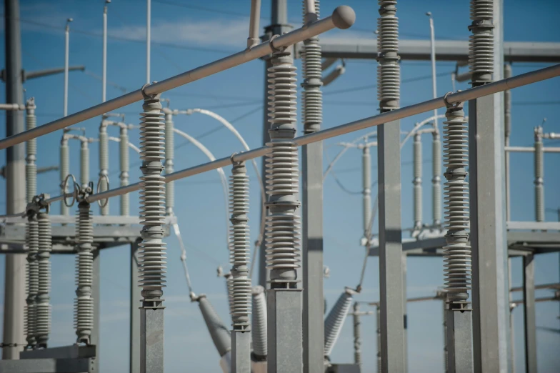 the power lines are lined up in a row