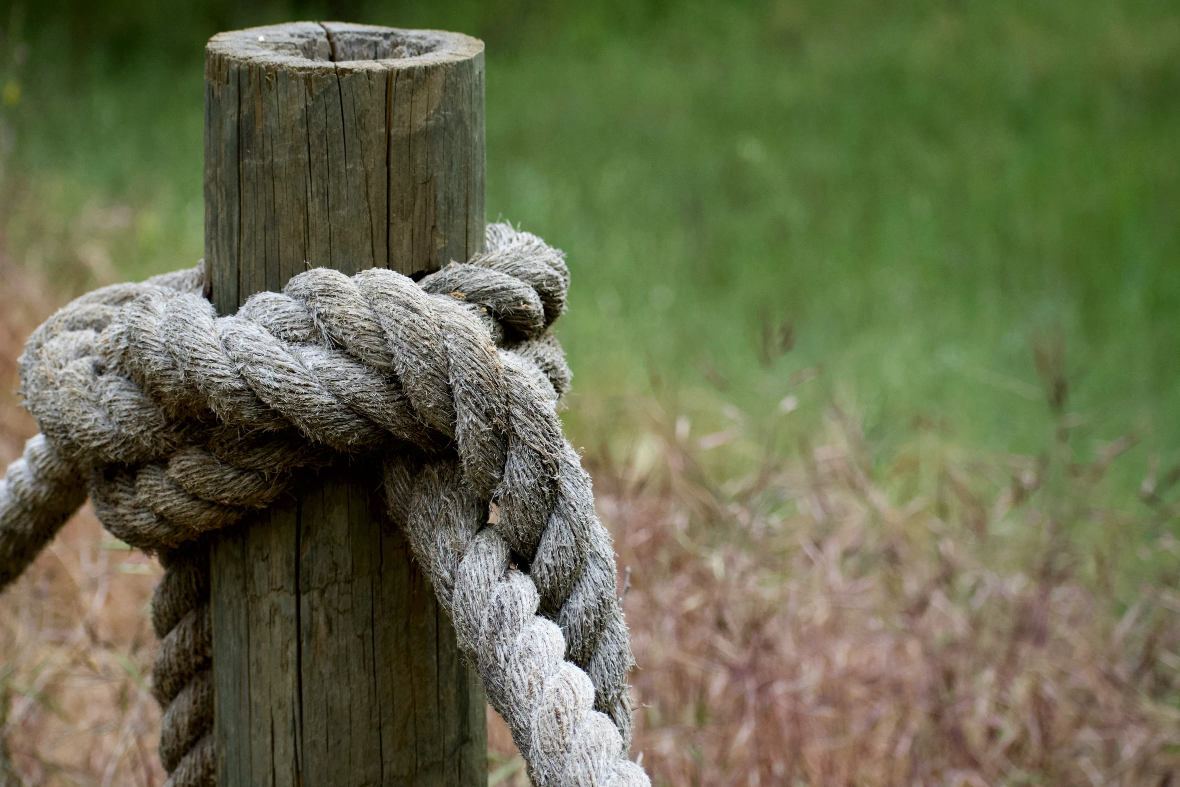 a close up of a rope on a wooden post