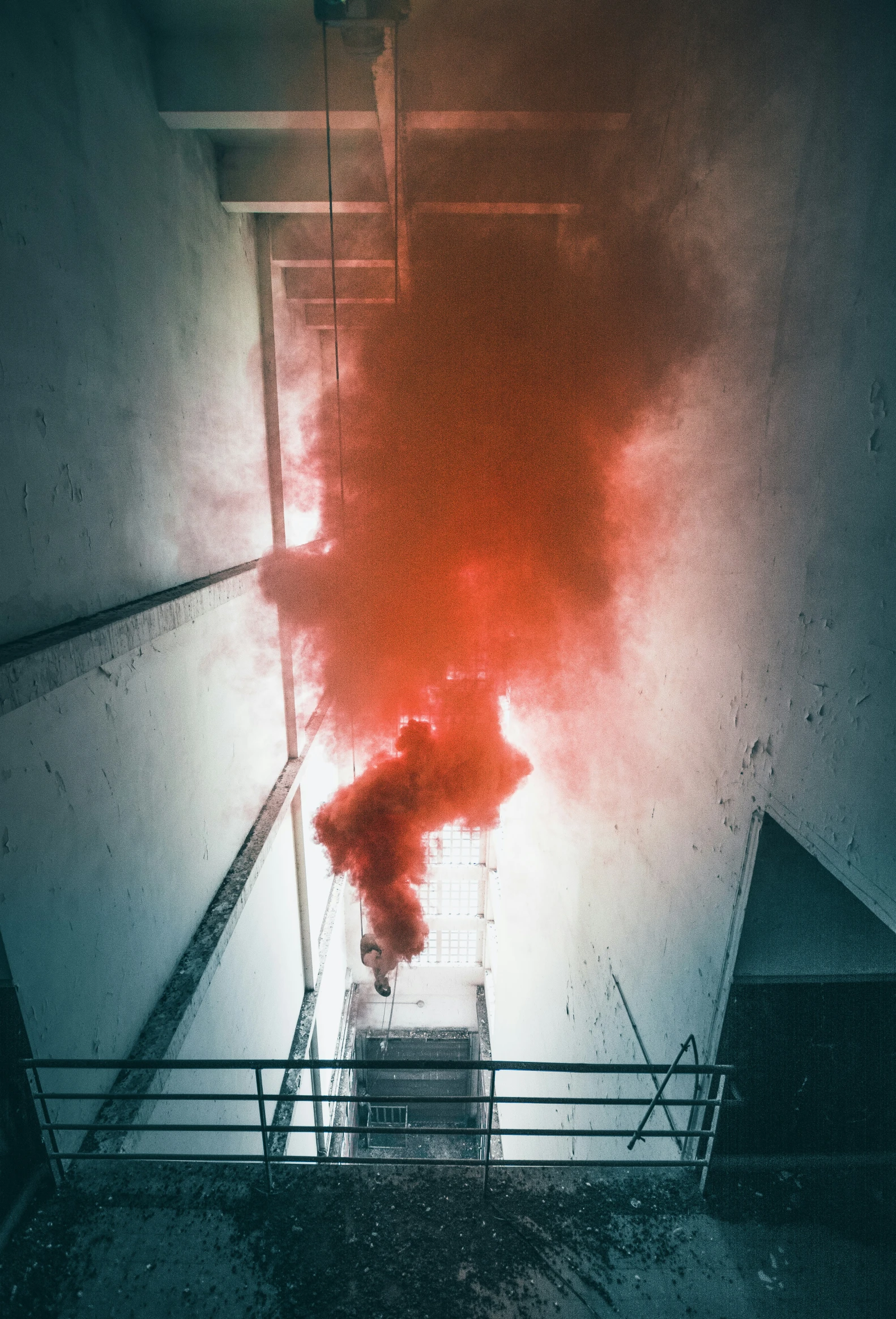 red flames on a fire escape tower and staircase