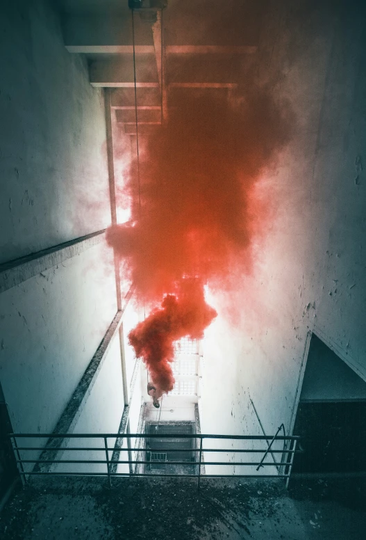 red flames on a fire escape tower and staircase