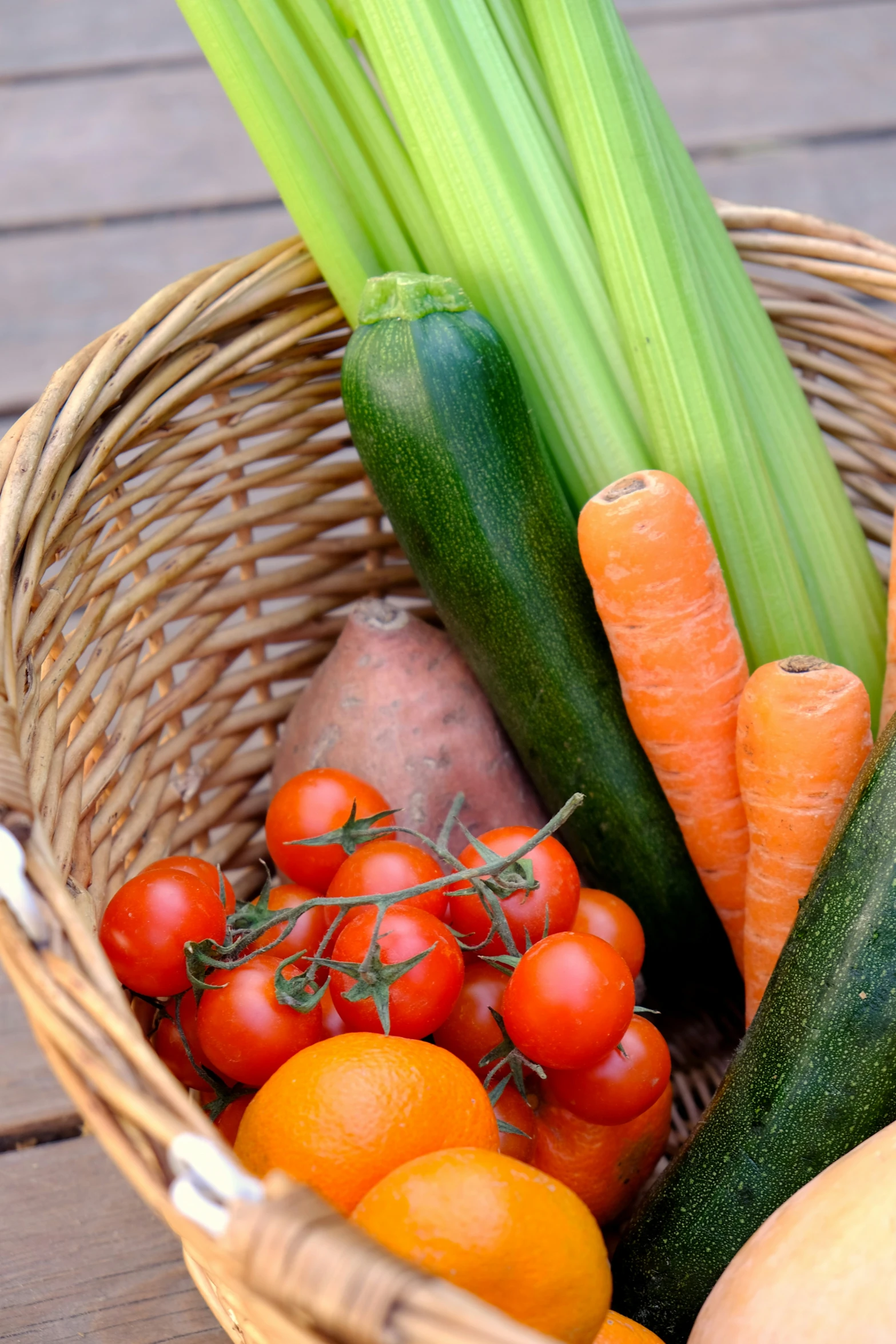 a basket filled with lots of different types of vegetables