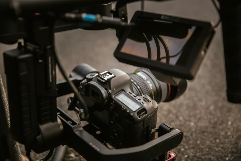 a close - up view of the camera equipment on a camera cart