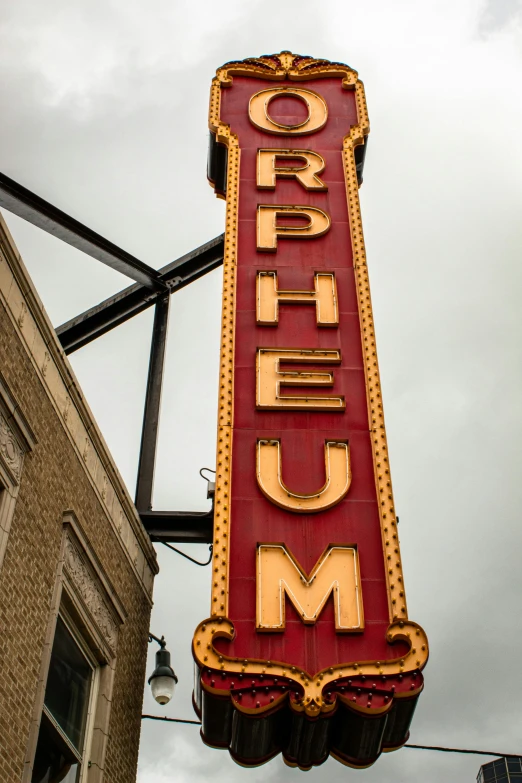 the marquee for the museum is bright red