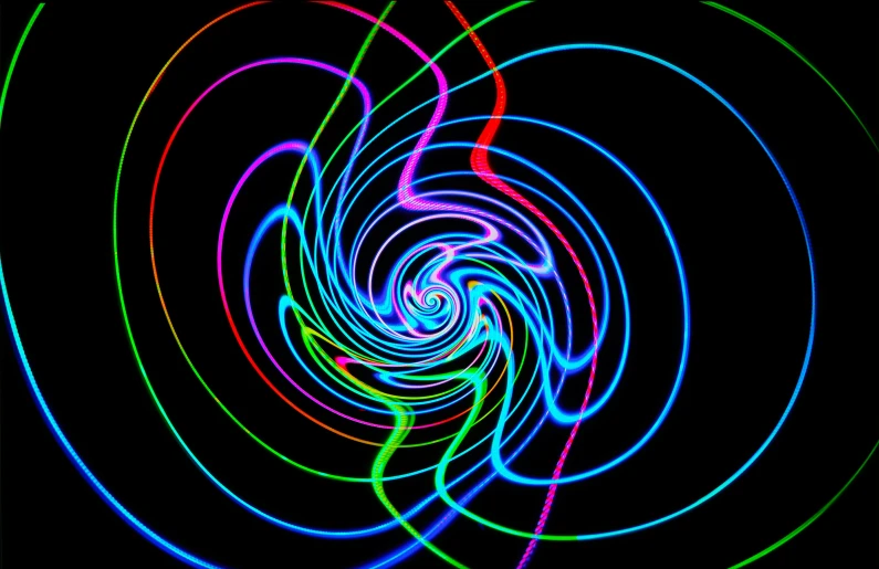 multicolored swirl picture on black background in square format