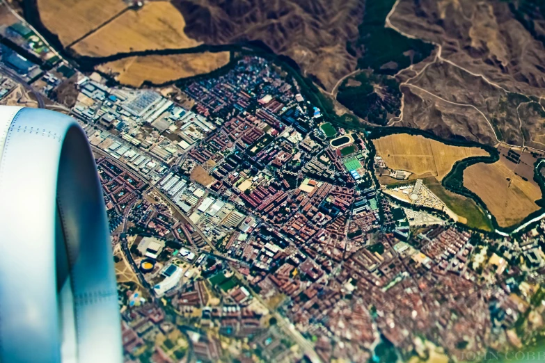 an aerial view from the window of a plane