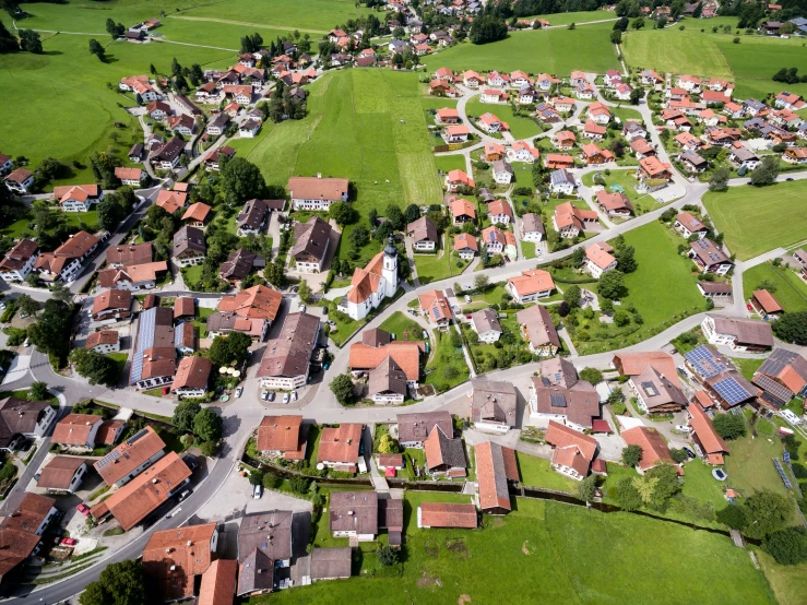 an aerial view of a town from above