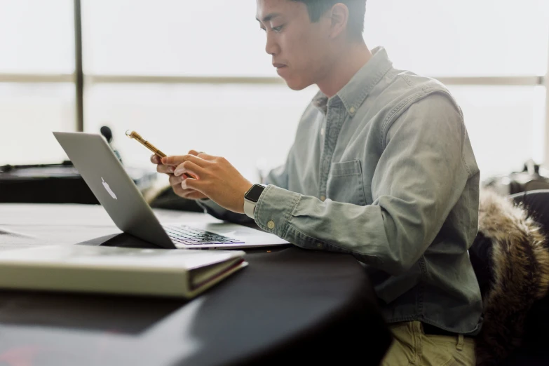 a man that is on his laptop by himself