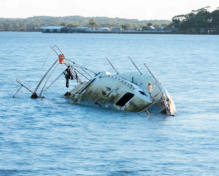 a boat is anchored to the shore on the water