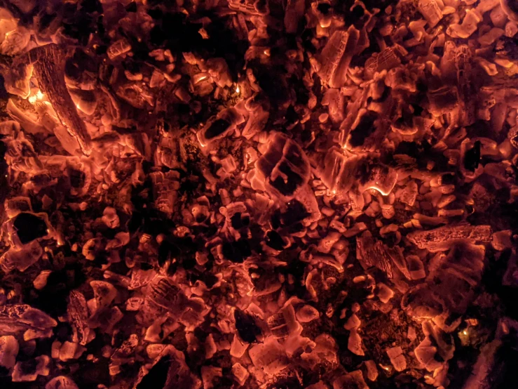closeup of a lava rock in a volcano at night
