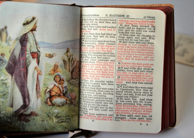 an old book on the side shows pictures and text