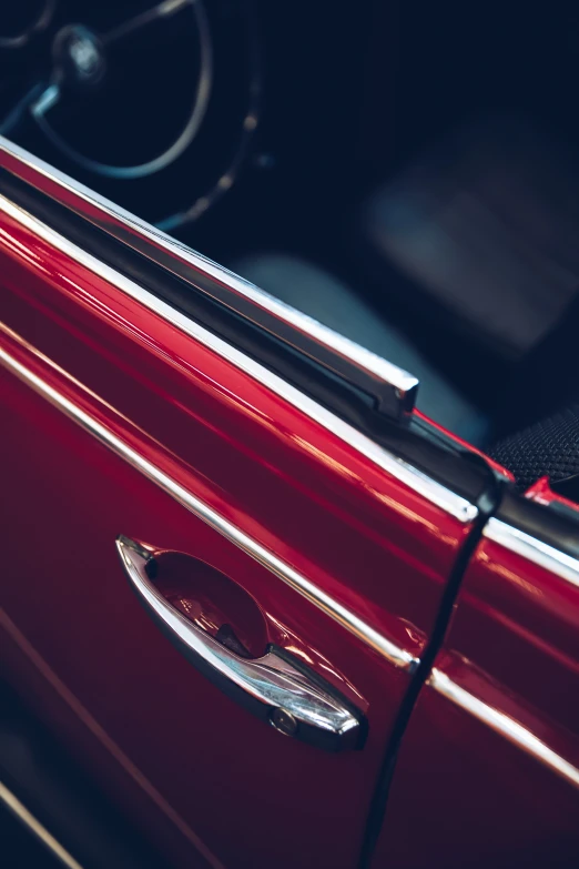 a shiny car is shown with its door opened