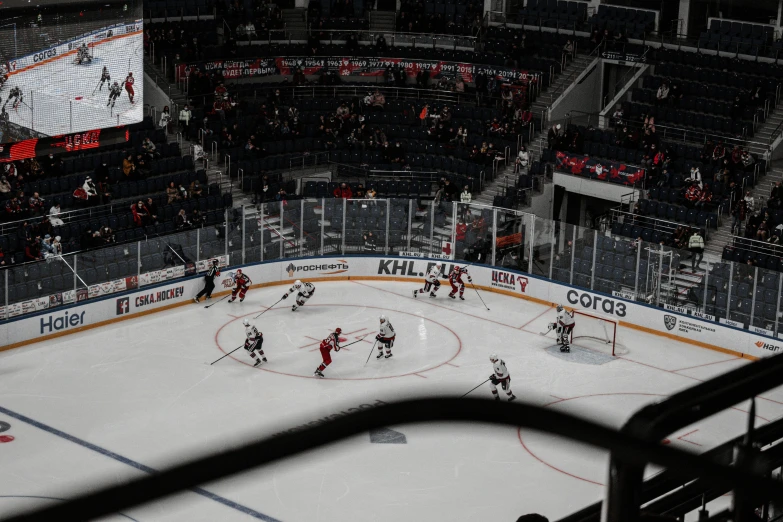 the view from the stands at an ice hockey game