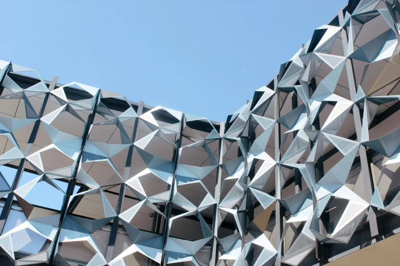 a metallic building made up of a series of cubes