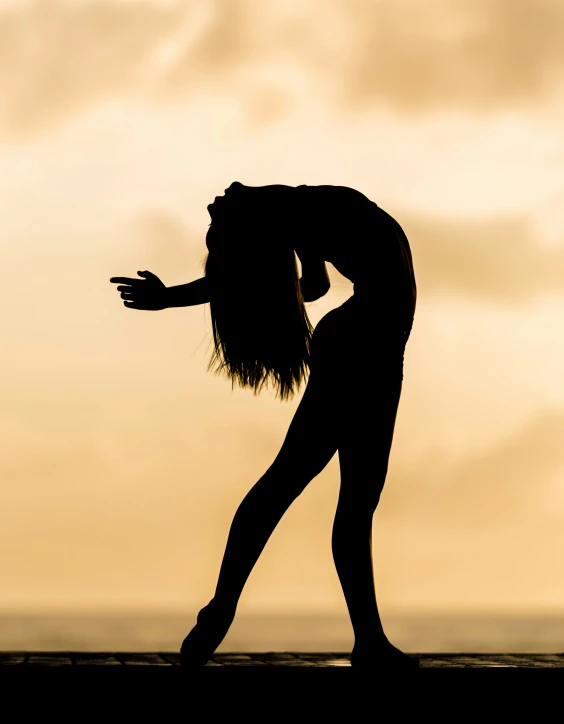 a silhouetted figure with a hair in its hand on a sunset background