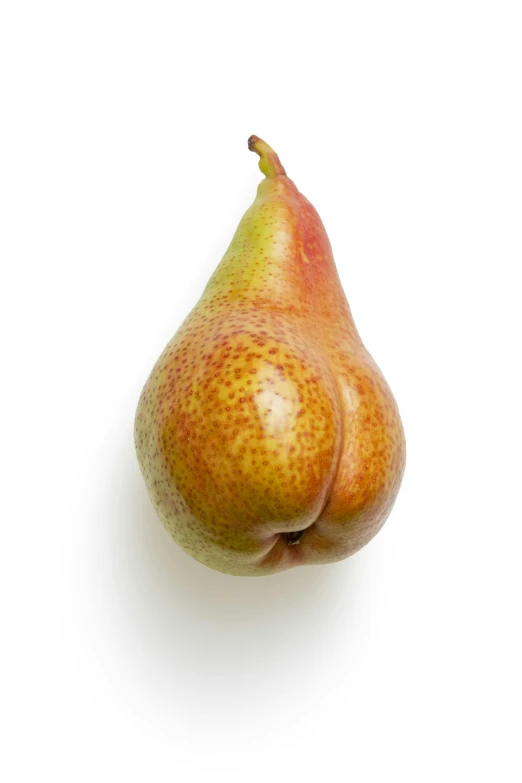 an open, whole pear sits on a white background