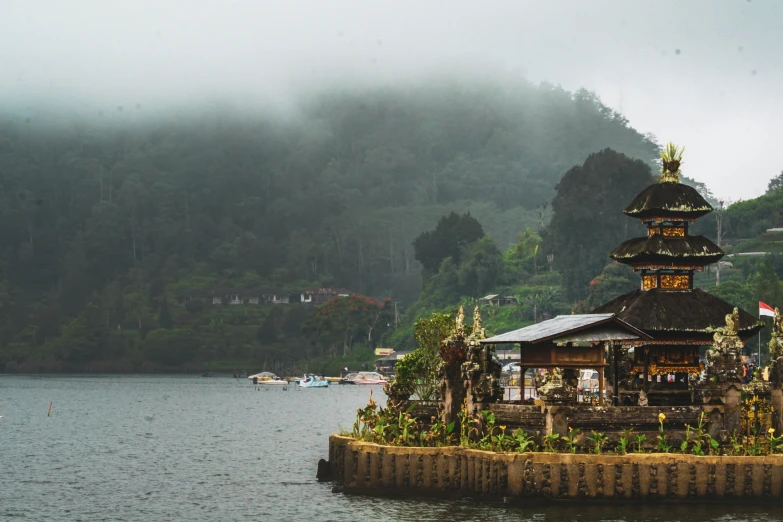 an island made of plants in front of a body of water