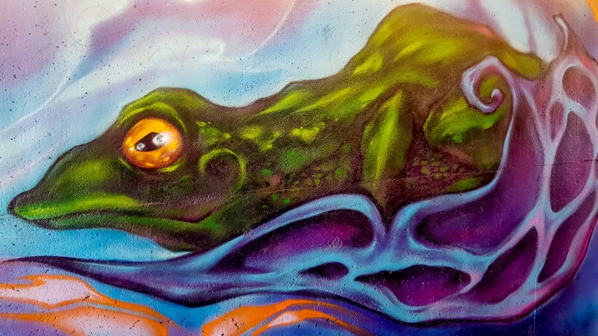 a close up of a painting of a lizard