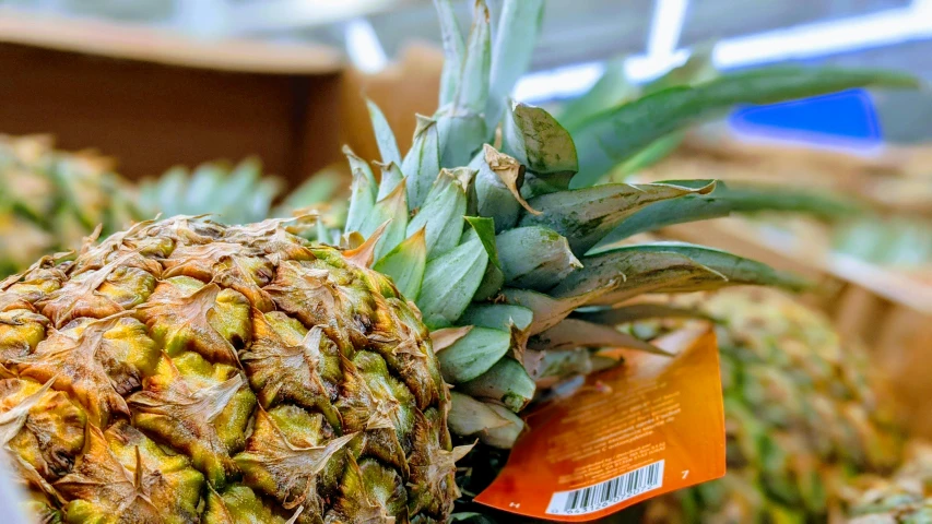 the pineapples are sitting in a box