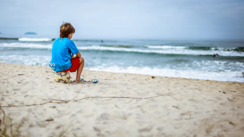 the  is sitting in the sand on the beach