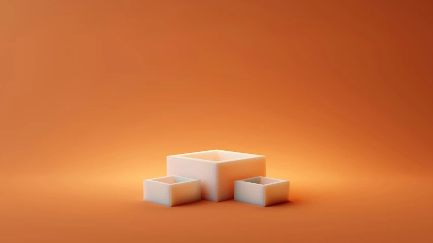 an orange and white box with two square edges on an orange background