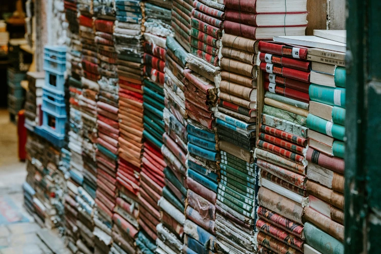 stacks of old newspapers on the street