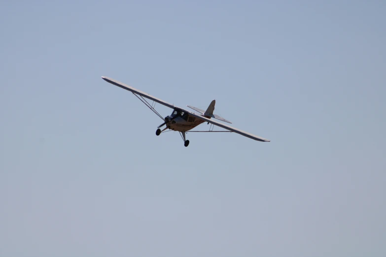 an airplane is flying in the clear sky