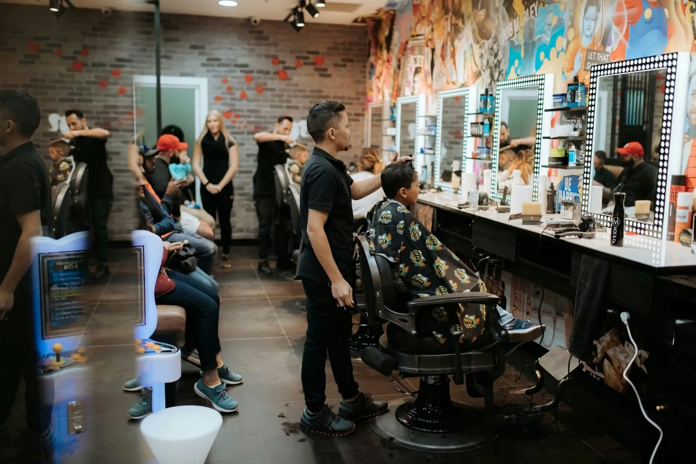 a man getting his hair cut at a hair salon