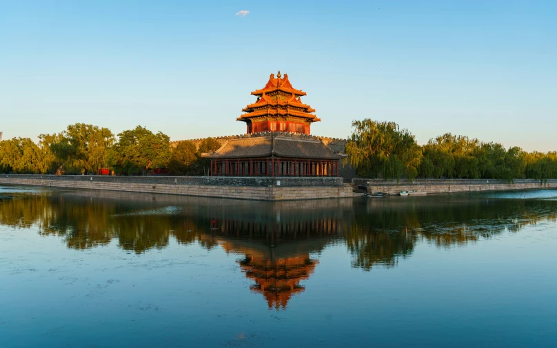 this is a large body of water and a chinese building