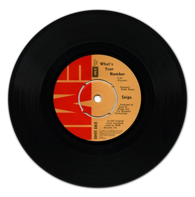 a black record with an orange and red circle