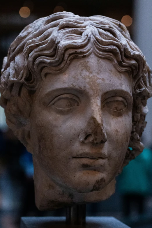 a marble head with hair and other decorations