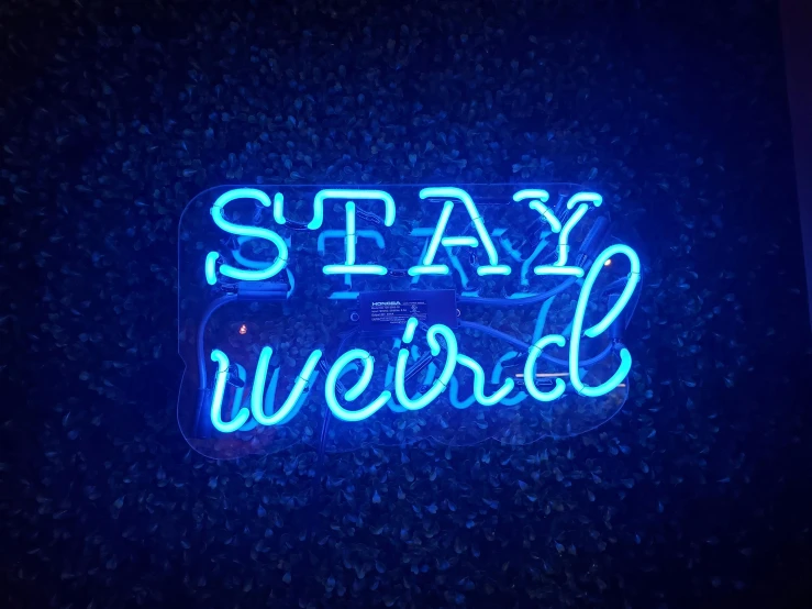 a neon sign in the shape of a words stay weird