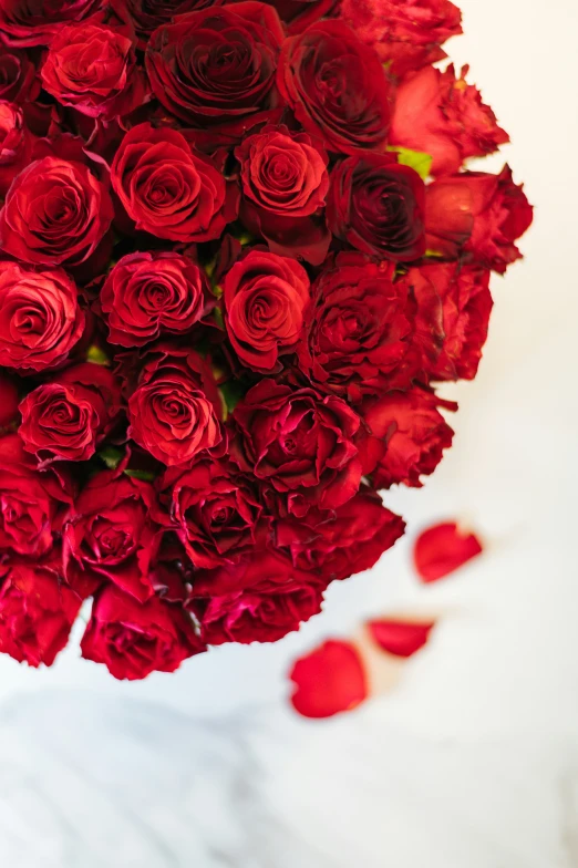 a bouquet of red roses sitting on top of a table