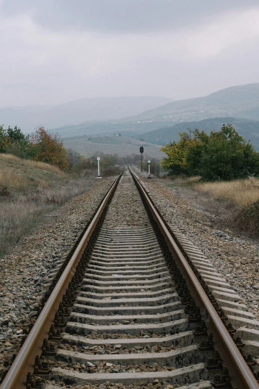 a railroad track in the middle of a field