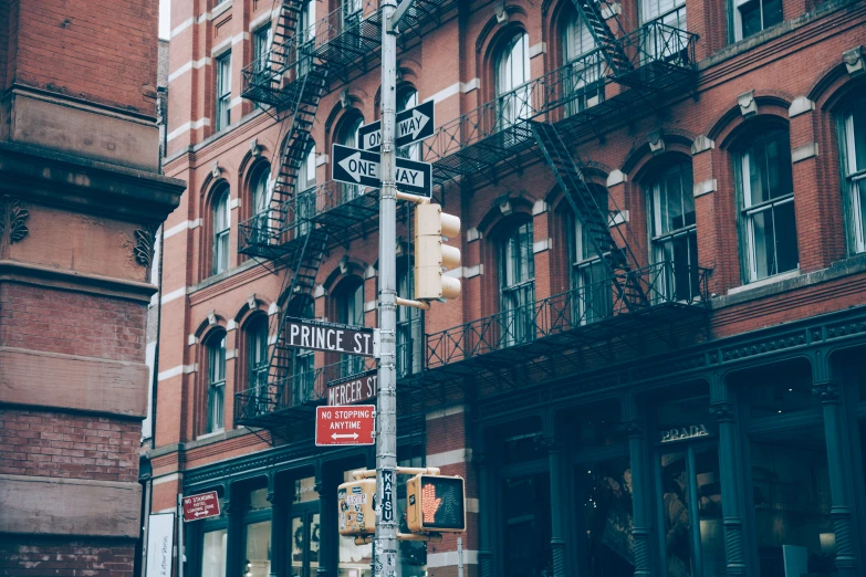 a building is in a city with red brick