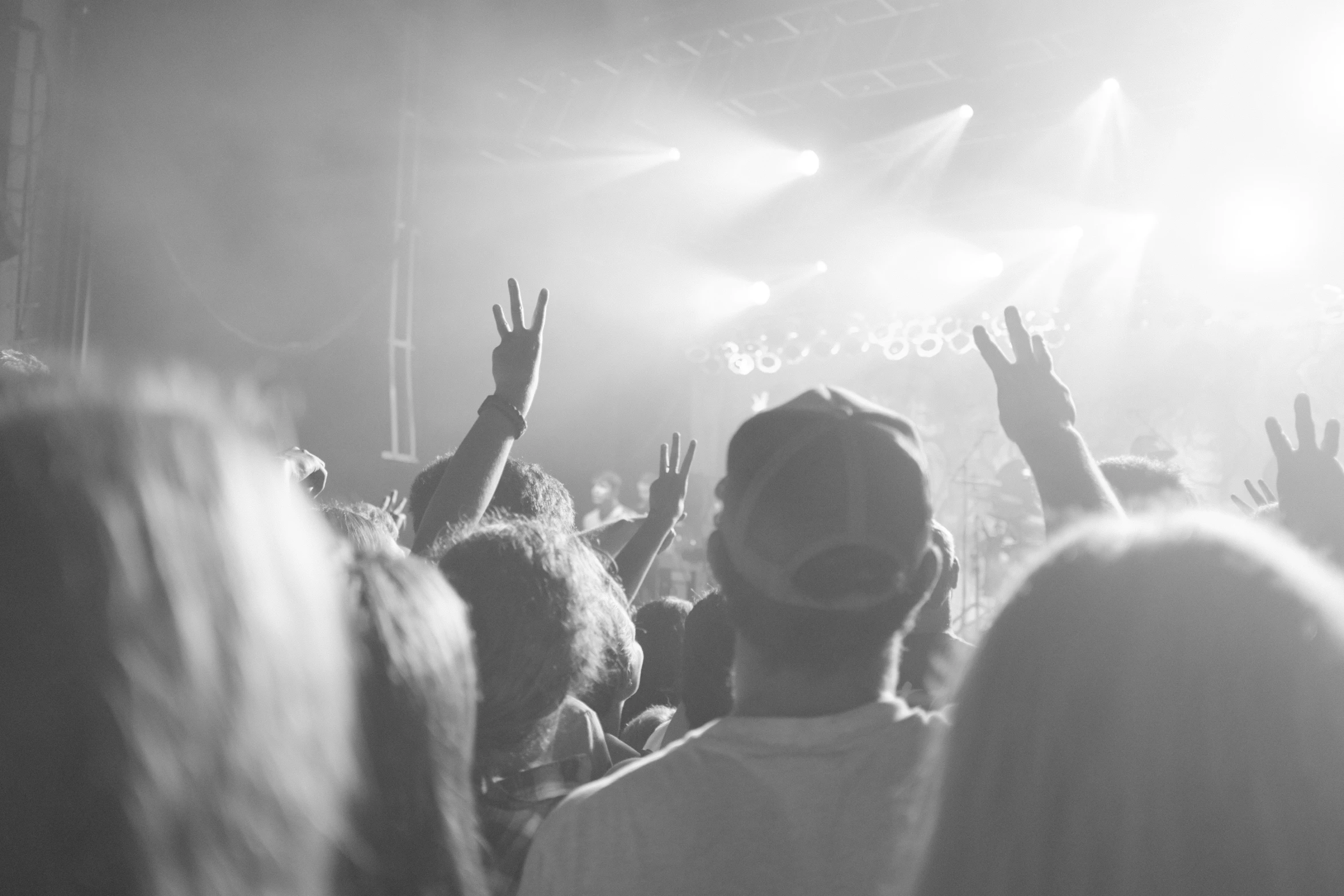 a group of people are standing at a concert