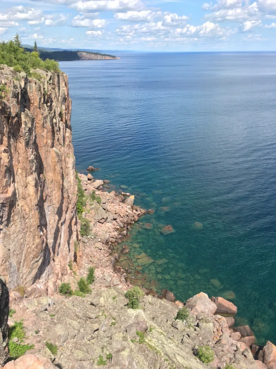 a view of the ocean from a rocky cliff