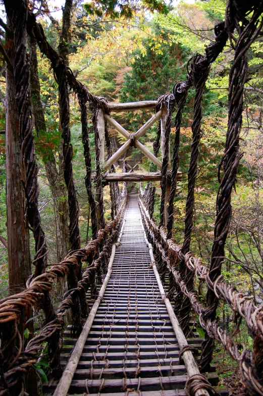 many wires and wood hanging over an old abandoned bridge