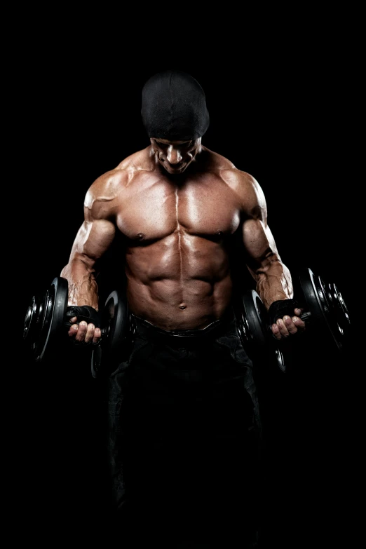 a man doing two dumb curls with a pair of weights