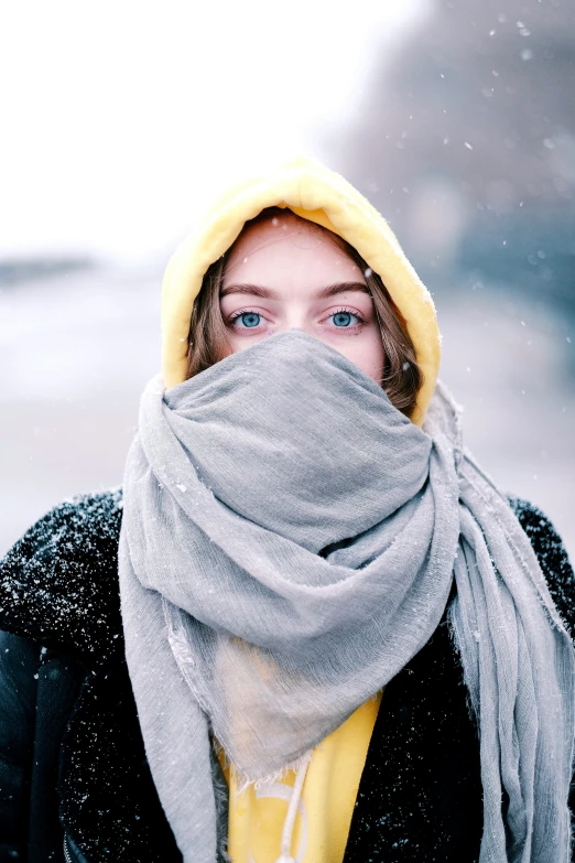 a person with a scarf over their head