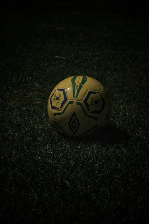 a close up of a soccer ball on the ground