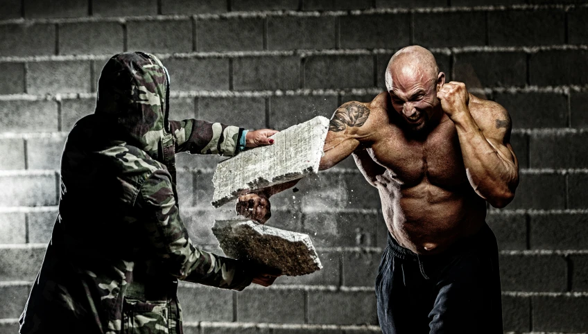 a man in camouflage talking to a person with 